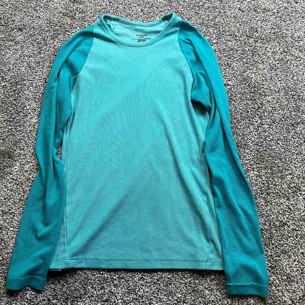 Patagonia T Shirt Womens S Long Sleeve Crew Neck Lightweight baseliner Teal